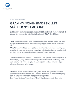 Grammy Nominerade Skillet Släpper Nytt Album!