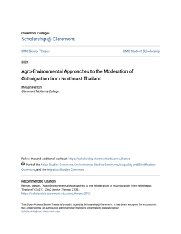Agro-Environmental Approaches to the Moderation of Outmigration from Northeast Thailand