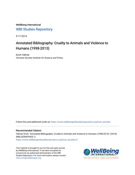 Annotated Bibliography: Cruelty to Animals and Violence to Humans (1998-2013)