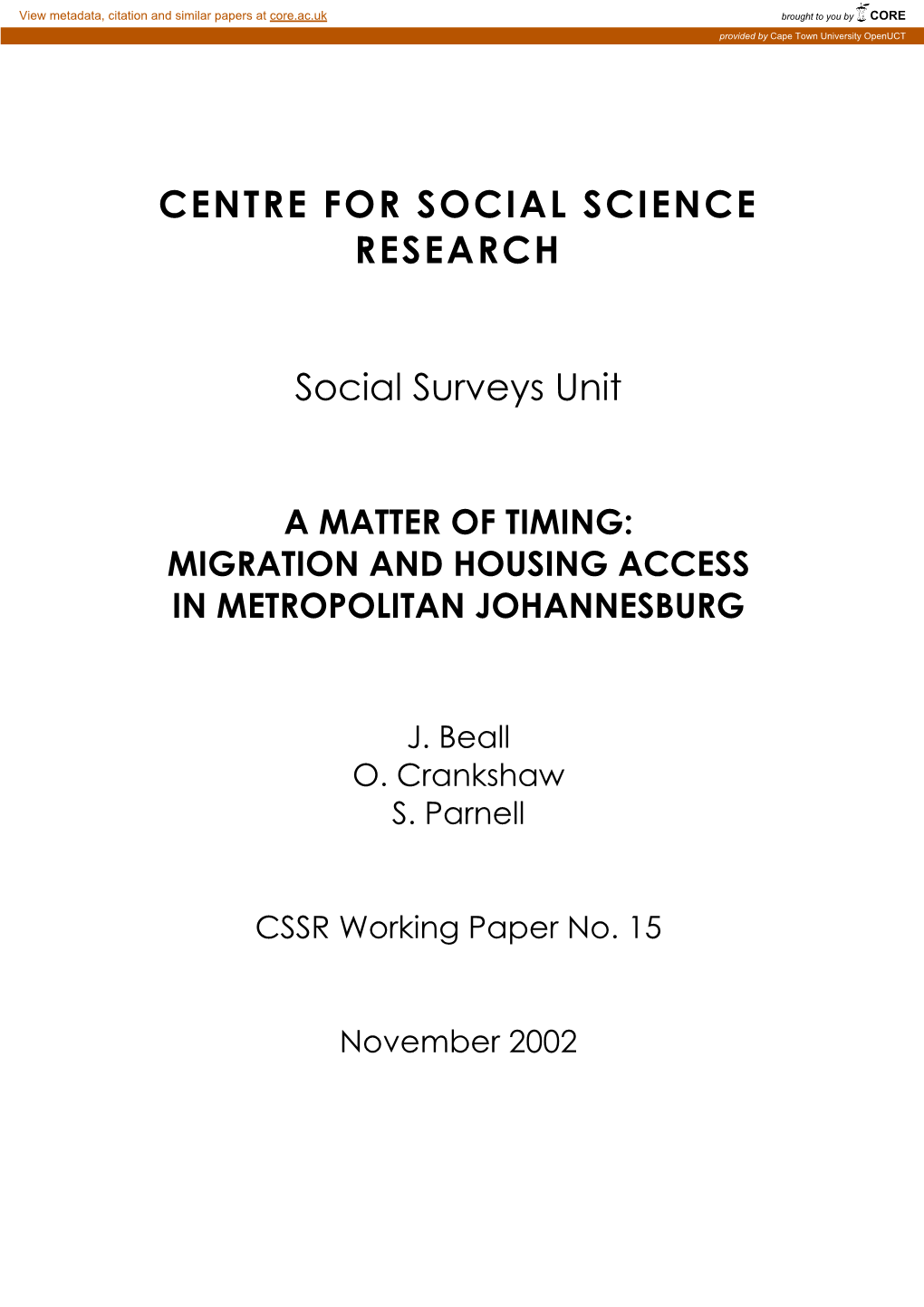 Centre for Social Science Research