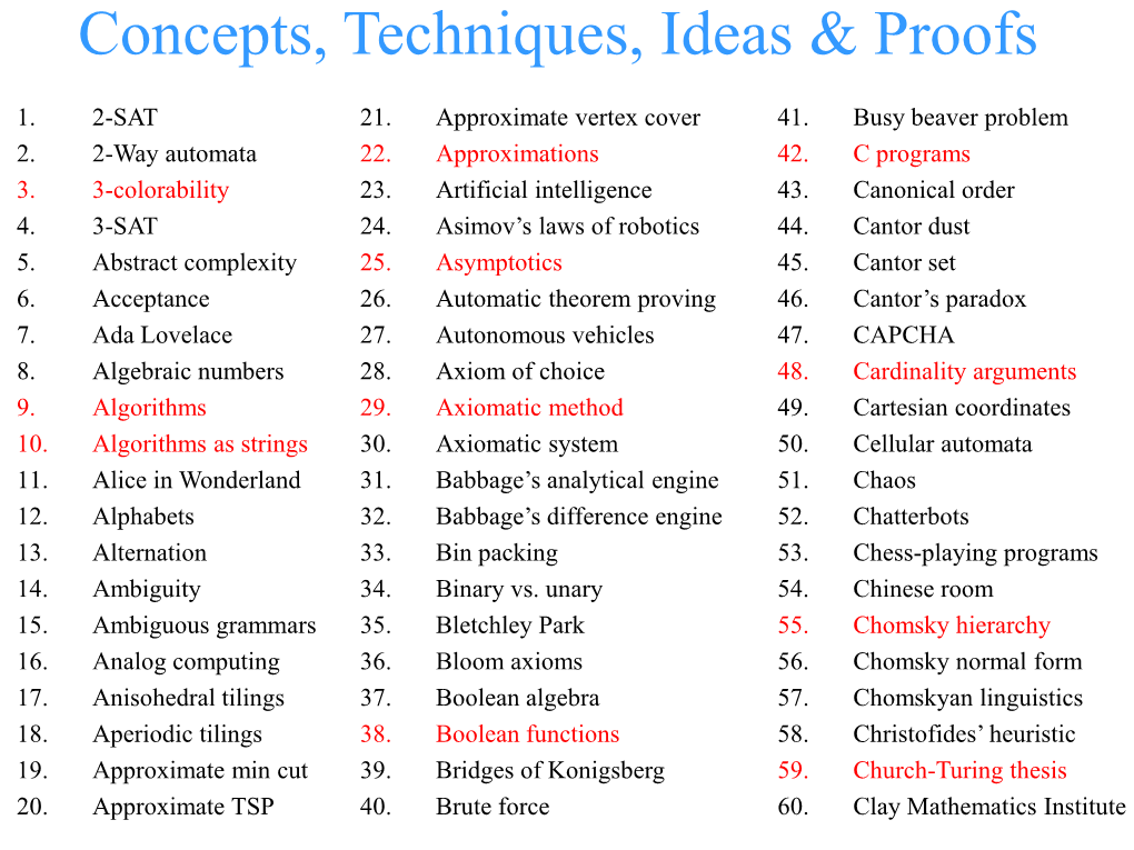 Concepts, Techniques, Ideas & Proofs