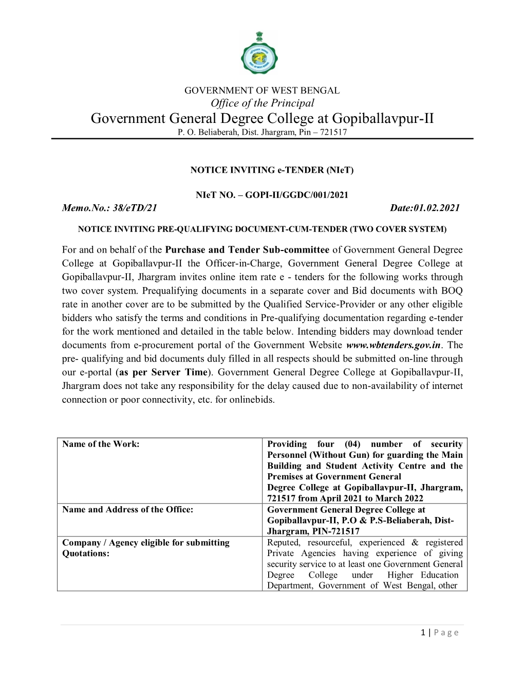 Government General Degree College at Gopiballavpur-II P