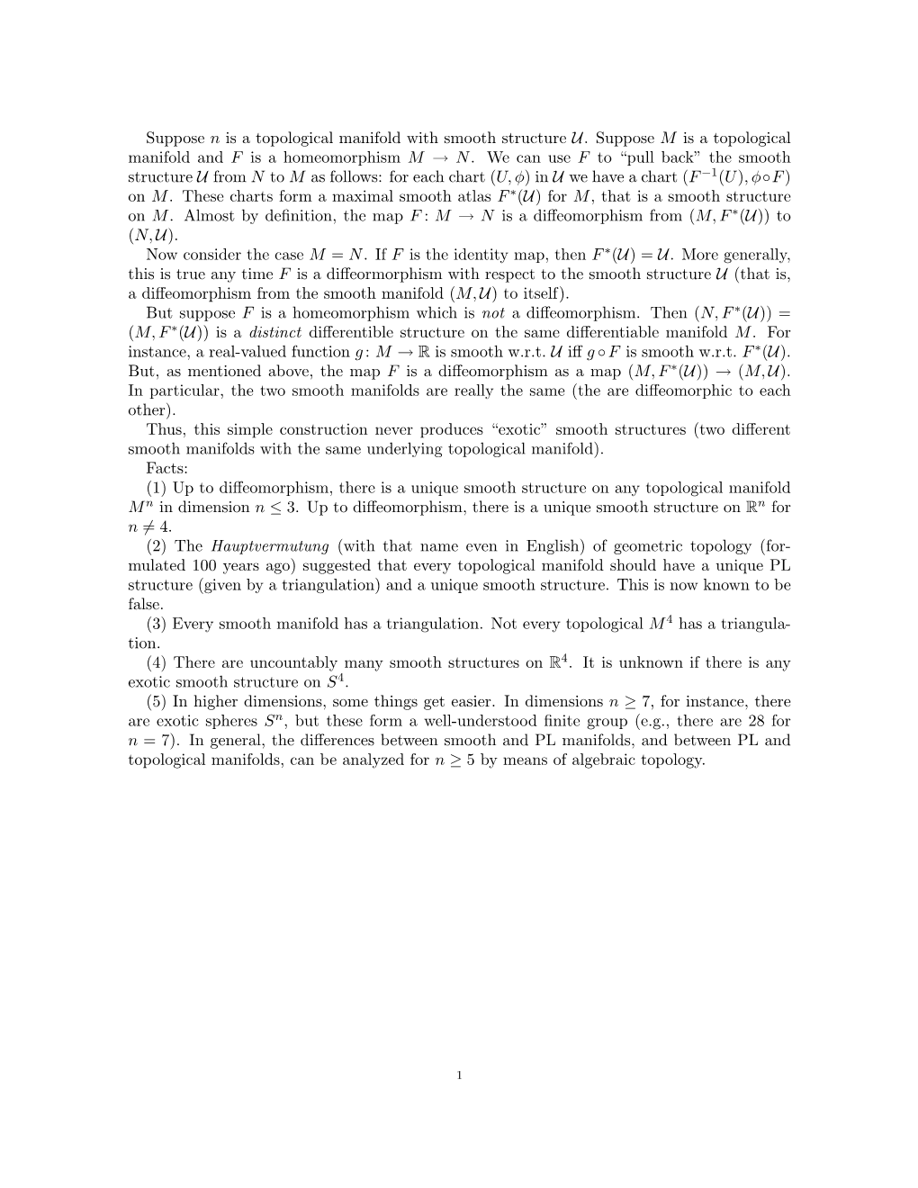 Suppose N Is a Topological Manifold with Smooth Structure U. Suppose M Is a Topological Manifold and F Is a Homeomorphism M → N