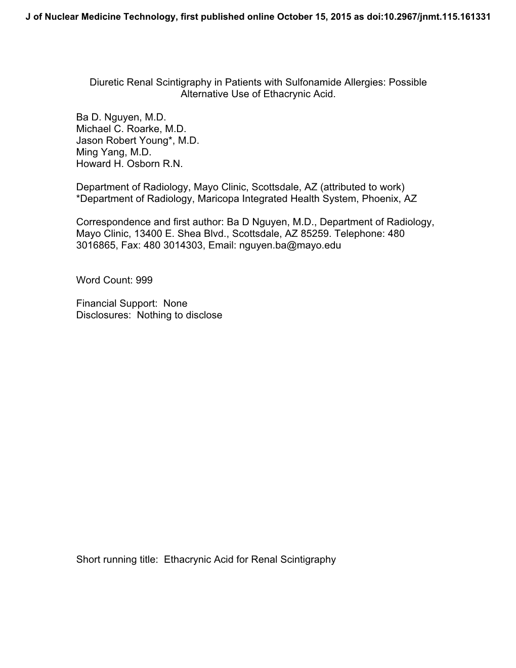 Diuretic Renal Scintigraphy in Patients with Sulfonamide Allergies: Possible Alternative Use of Ethacrynic Acid