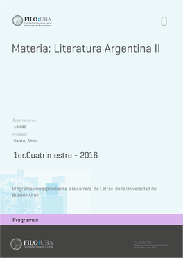Materia: Literatura Argentina II