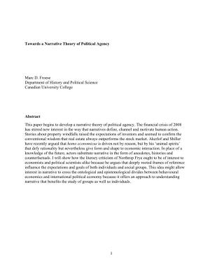 Towards a Narrative Theory of Political Agency Marc D. Froese