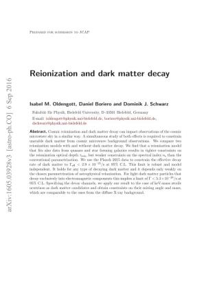 Reionization and Dark Matter Decay Parameters Used in the MCMC Analysis
