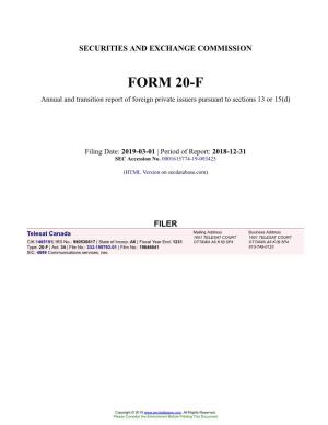 Telesat Canada Form 20-F Filed 2019-03-01