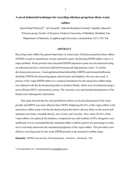 A Novel Industrial Technique for Recycling Ethylene-Propylene-Diene