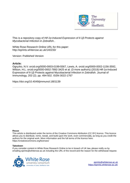 Hif-1Α-Induced Expression of Il-1Β Protects Against Mycobacterial Infection in Zebrafish