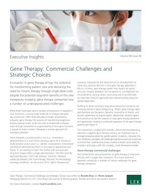 Gene Therapy: Commercial Challenges and Strategic Choices