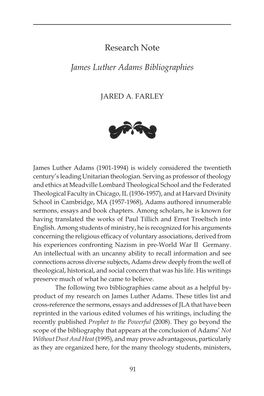 Research Note James Luther Adams Bibliographies