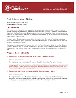 September 2017 – Notice of Amendment: Port Information Guide