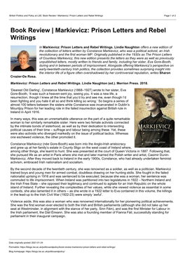 Book Review | Markievicz: Prison Letters and Rebel Writings Page 1 of 2