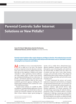 Parental Controls: Safer Internet Solutions Or New Pitfalls?