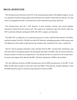 8086 CPU ARCHITECTURE the Microprocessors Functions As The