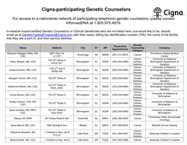 Cigna-Participating Genetic Counselors