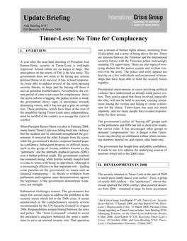 Timor-Leste: No Time for Complacency