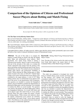 Comparison of the Opinions of Citizens and Professional Soccer Players About Betting and Match Fixing