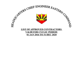 List of Approved Contractors Valid For