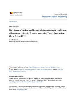 The History of the Doctoral Program in Organizational Leadership at Brandman University from an Innovation Theory Perspective: Alpha Cohort 2012