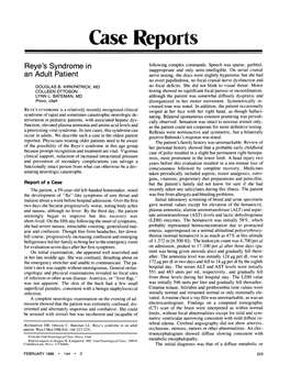 Reye's Syndrome in an Adult Patient