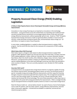 Property Assessed Clean Energy (PACE) Enabling Legislation