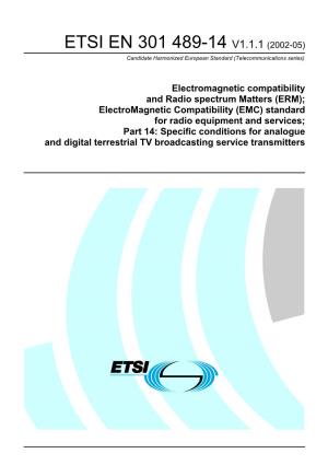 EN 301 489-14 V1.1.1 (2002-05) Candidate Harmonized European Standard (Telecommunications Series)