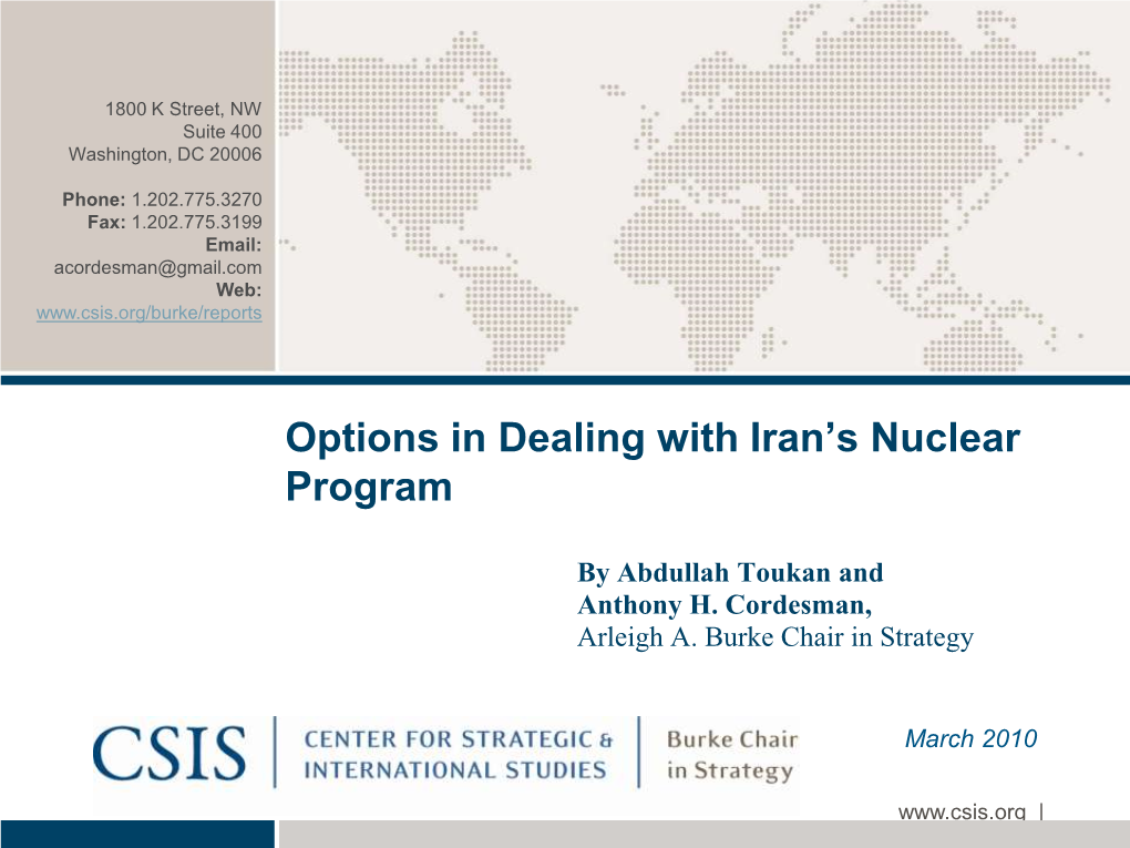 Options in Dealing with Iran's Nuclear Program