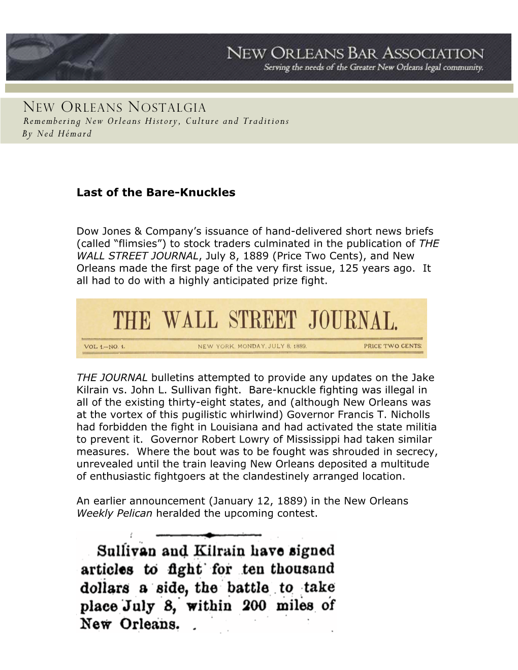 NEW ORLEANS NOSTALGIA Remembering New Orleans History, Culture and Traditions by Ned Hémard