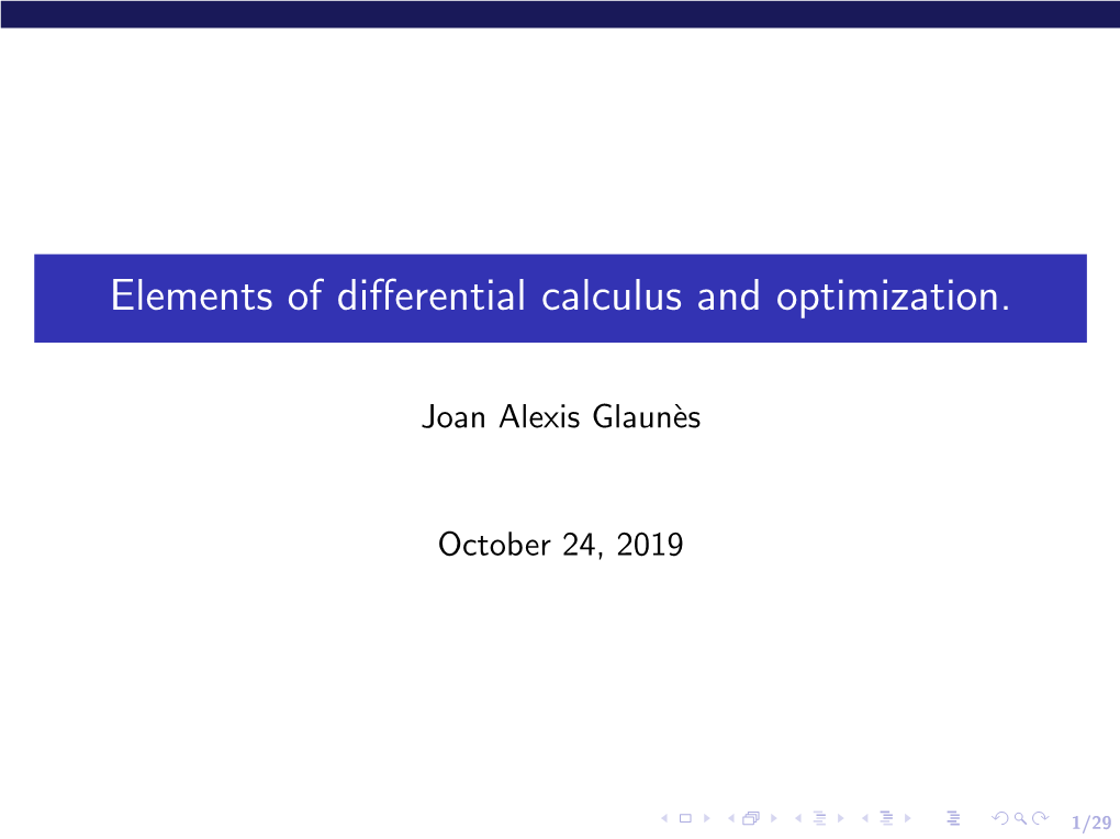 Elements of Differential Calculus and Optimization