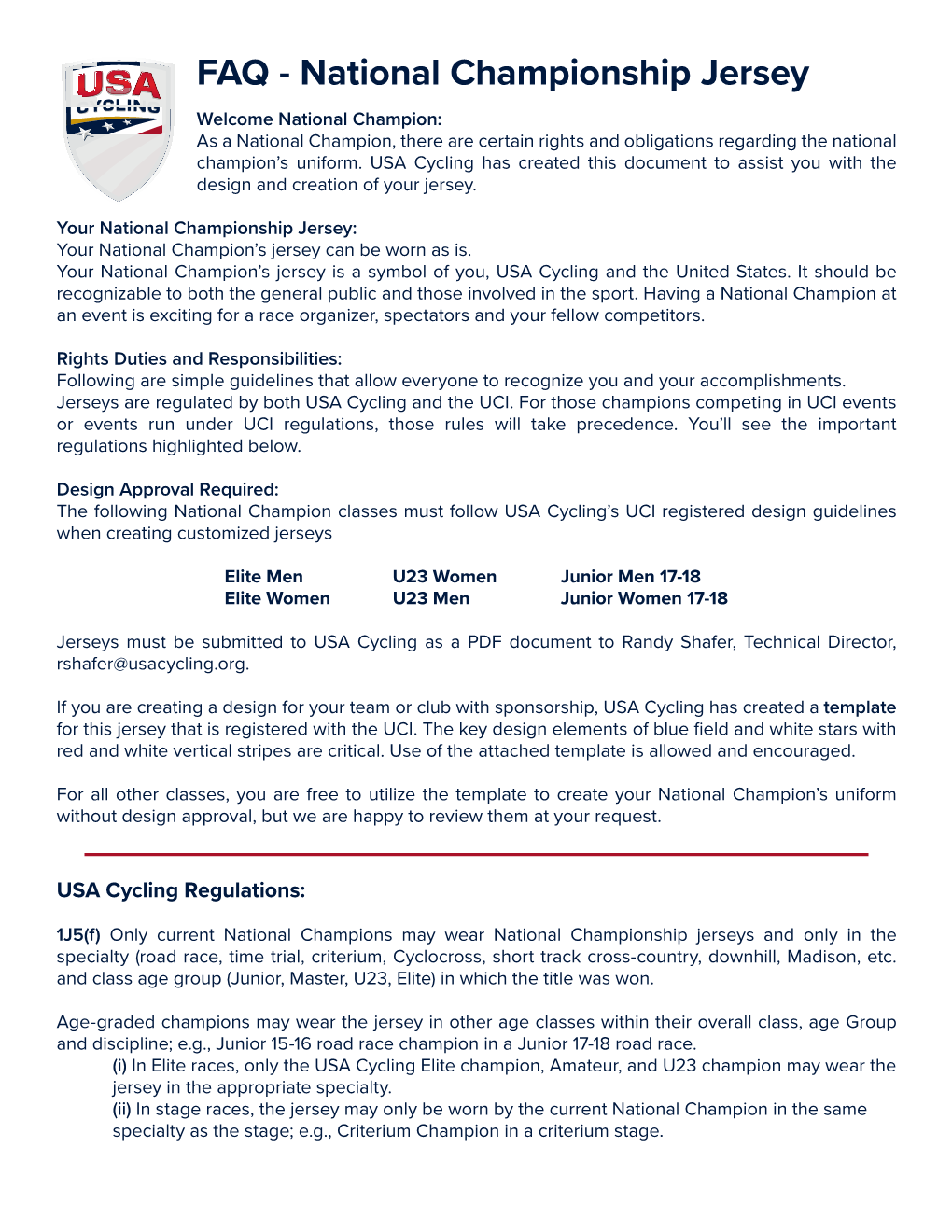 USA Cycling Has Created This Document to Assist You with the Design and Creation of Your Jersey