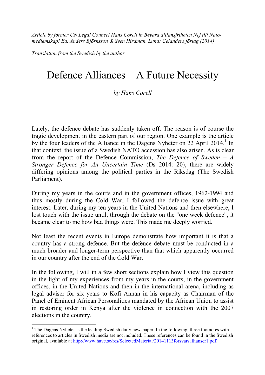 Defence Alliances – a Future Necessity