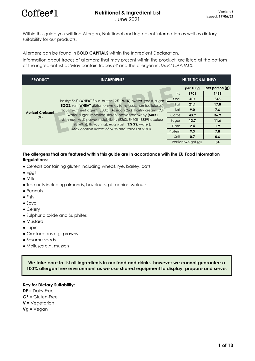 Nutritional & Ingredient List June 2021