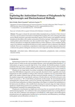 Exploring the Antioxidant Features of Polyphenols by Spectroscopic and Electrochemical Methods