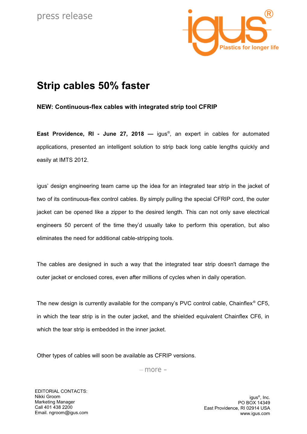 NEW: Continuous-Flex Cables with Integrated Strip Tool CFRIP