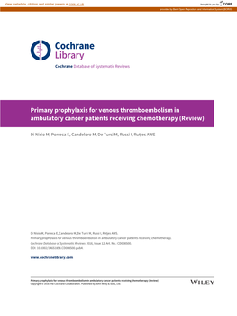 Primary Prophylaxis for Venous Thromboembolism in Ambulatory Cancer Patients Receiving Chemotherapy (Review)