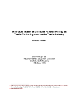 The Future Impact of Molecular Nanotechnology on Textile Technology and on the Textile Industry