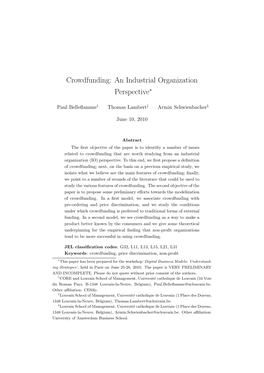 Crowdfunding: an Industrial Organization Perspective∗