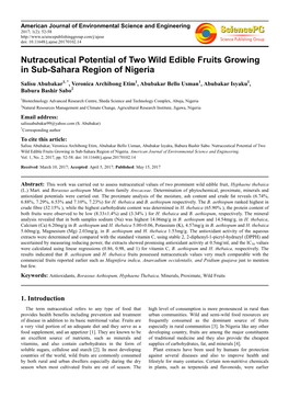 Nutraceutical Potential of Two Wild Edible Fruits Growing in Sub-Sahara Region of Nigeria
