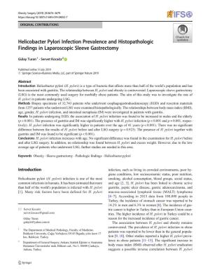 Helicobacter Pylori Infection Prevalence and Histopathologic Findings in Laparoscopic Sleeve Gastrectomy