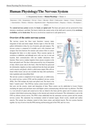 Human Physiology/The Nervous System 1 Human Physiology/The Nervous System