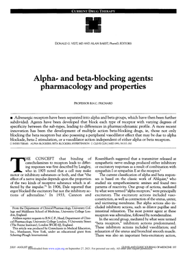 Alpha^ and Beta^Blocking Agents: Pharmacology and Properties