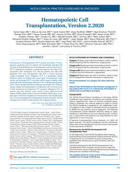 Hematopoietic Cell Transplantation, Version 2.2020