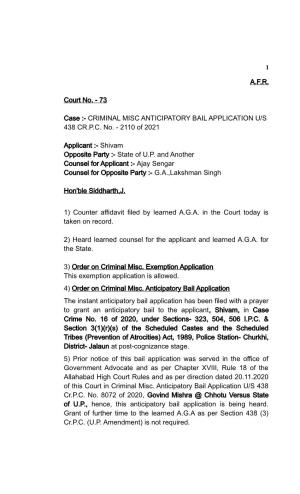 Criminal Misc Anticipatory Bail Application U/S 438 Cr.P.C