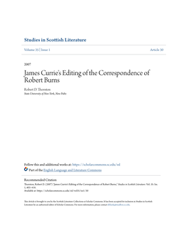 James Currie's Editing of the Correspondence of Robert Burns Robert D