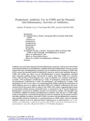 Prophylactic Antibiotic Use in COPD and the Potential Anti-Inflammatory Activities of Antibiotics