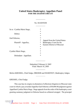 United States Bankruptcy Appellate Panel for the EIGHTH CIRCUIT