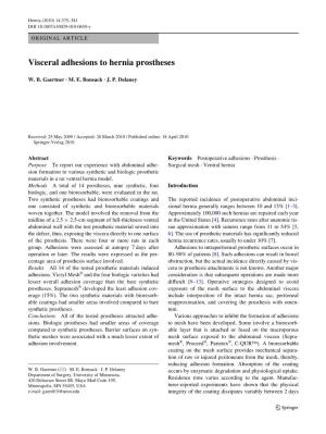 Visceral Adhesions to Hernia Prostheses