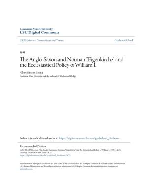 The Anglo-Saxon and Norman "Eigenkirche" and the Ecclesiastical Policy of William I